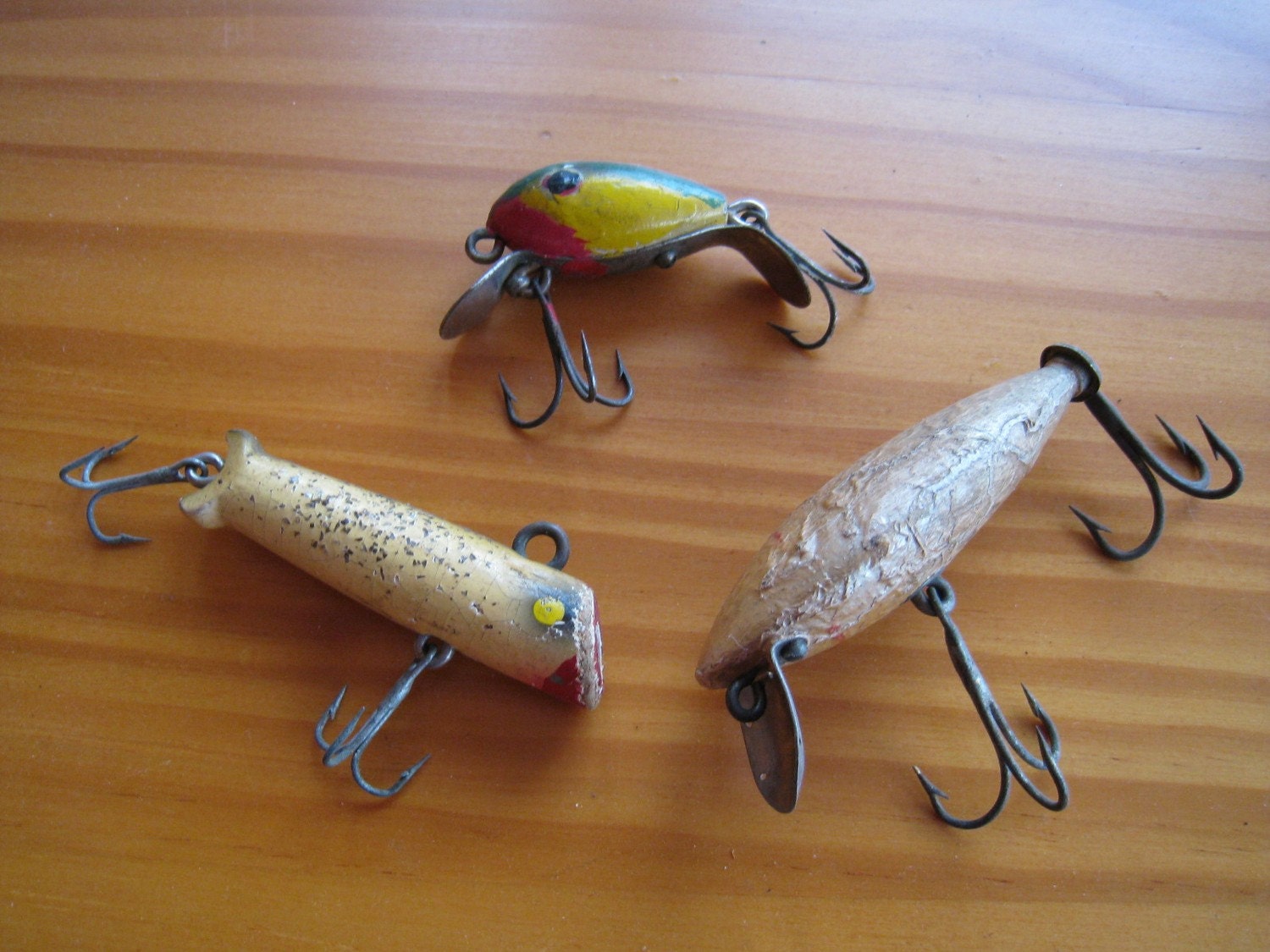 Three Old Wood Fishing Plugs