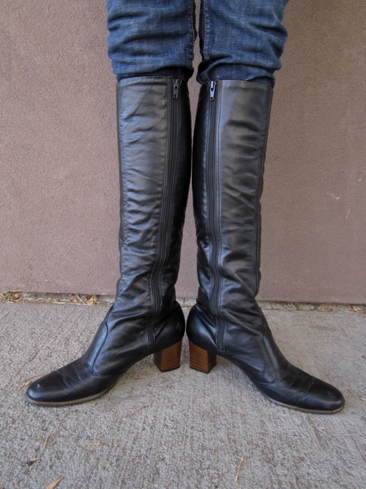 1970's Black Leather Boots JOAN JETT SPECIAL Sz. 10