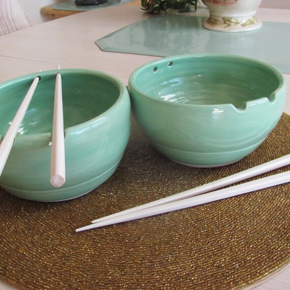 Handmade Rice Bowls Ceramic Pottery Pair of Noodle Bowls