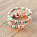 Adjustable Wire Wrapped Beaded Ring Sante Fe Mixed Seed Beads Natural Turquoise and Coral