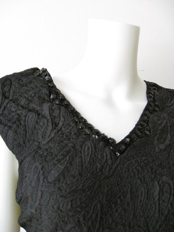 Gorgeous 1960s Black Paisley Beaded Saks Fifth Avenue Dress