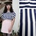 Vintage 90s White and Navy Striped Blouse Large