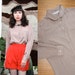 Vintage 80s 90s Beige Blouse W/ Peter Pan Collar Medium