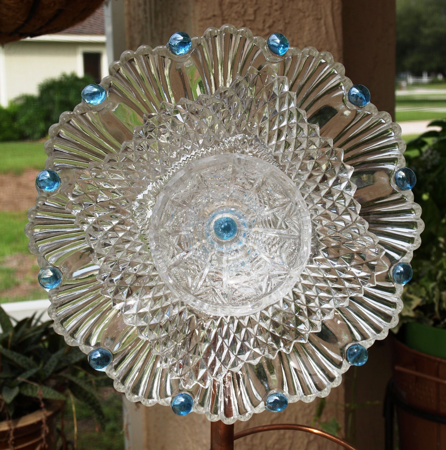 Glass Plate Flower No-Kill Ever-Blooming garden art ooak