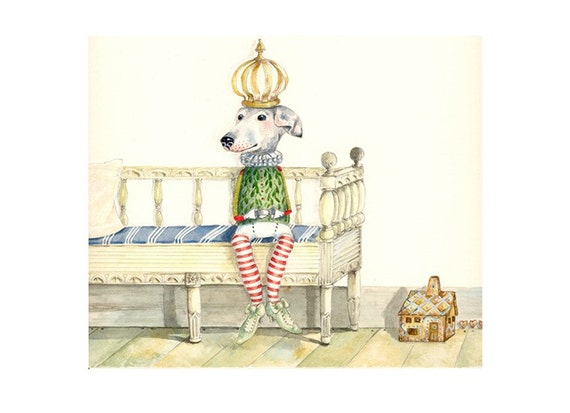 Dog illustration Print Prince in Waiting 8x11
