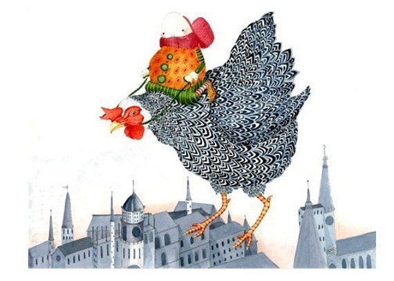Chicken Print Flying Chicken illustration print 8x11