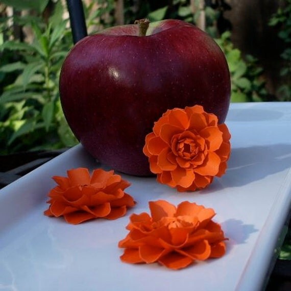 The Marigold Paper Flowers Orange set of 3 by PAPERandPEONY