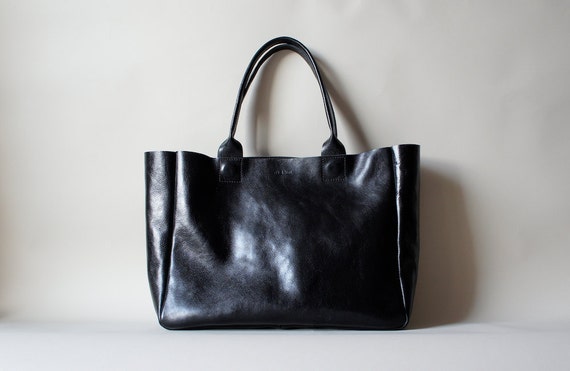 Items similar to Black Leather Bag - Heirloom Tote - Black Full Grain ...