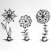 Three Sketched Abstract Flowers in Round Pots - Original Black Archival Ink Pen Drawing 8x10