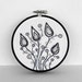 Mod Gray, Black and White Leaves and Pods Embroidered 4 inch Hoop Art