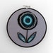 Teal, Black and Grey Embroidered Fabric Scraps Flower - 6 inch Embroidery Hoop Fiber Wall Art
