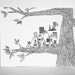 Original Pen Drawing of Tree Houses - 11x14 Black and White Woodland Whimsical Illustration by SometimesISwirl. Unique Home or Nursery Art.