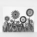 Original Drawing Black and White Flowers. Original Ink Pen Line Illustration. Abstract Stems and Swirls. Fine Art Sketch.