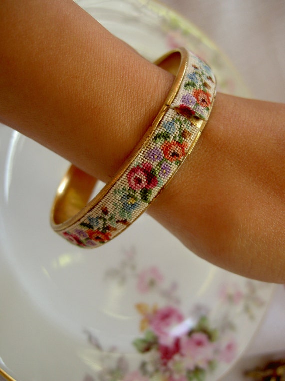 Vintage Needlepoint Bangle Bracelet