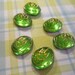 Peridot Green Glass Scarab 8 X 10mm Cabochons with Gold Details and Gold Flat Back - Qty 6