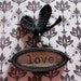 French Market Black Trinket Love Text Pendant with Acrylic Glass and Bow - Qty 1