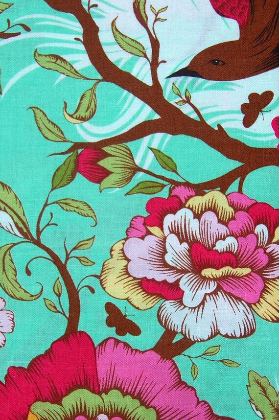 Moda Tula Pink Plume Tail Feathers in aqua half yard