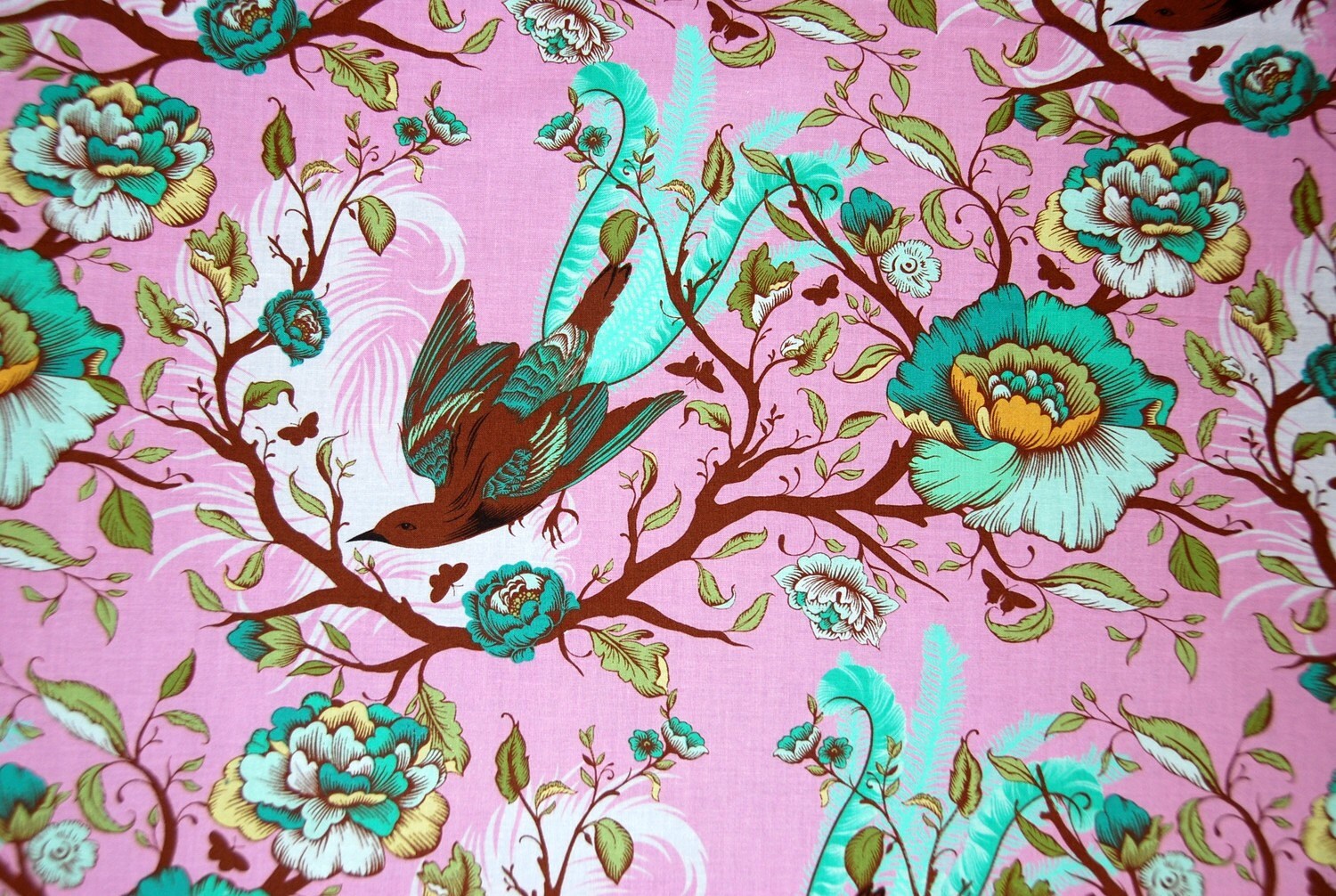 Moda Tula Pink Plume Tail Feathers in Pink fat quarter