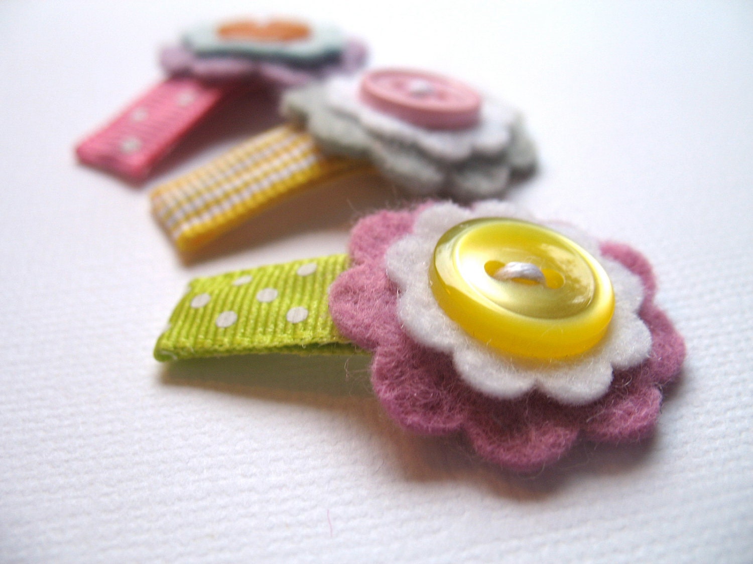 Felt flower Baby snap clips set of 3 in spring colors