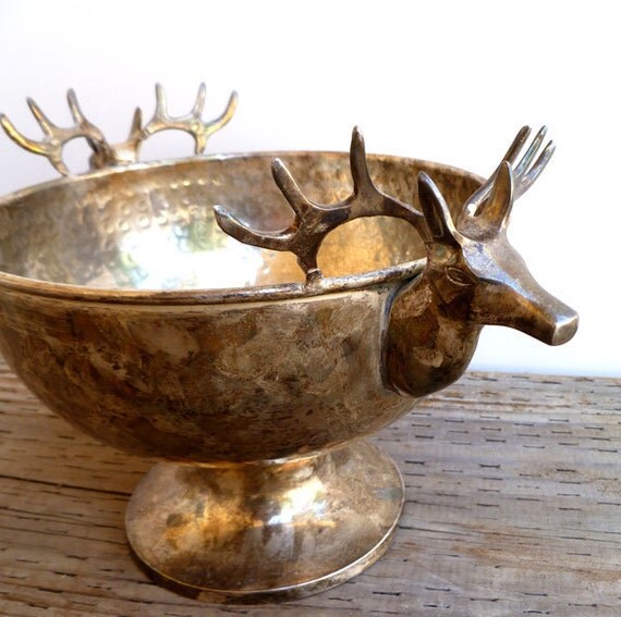 Vintage Deer Silver plated Serving Punch Fruit Bowl Rare