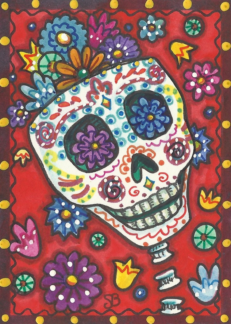 Day Of The Dead Flower Skull Fertile BONES Skeleton EHAG Art