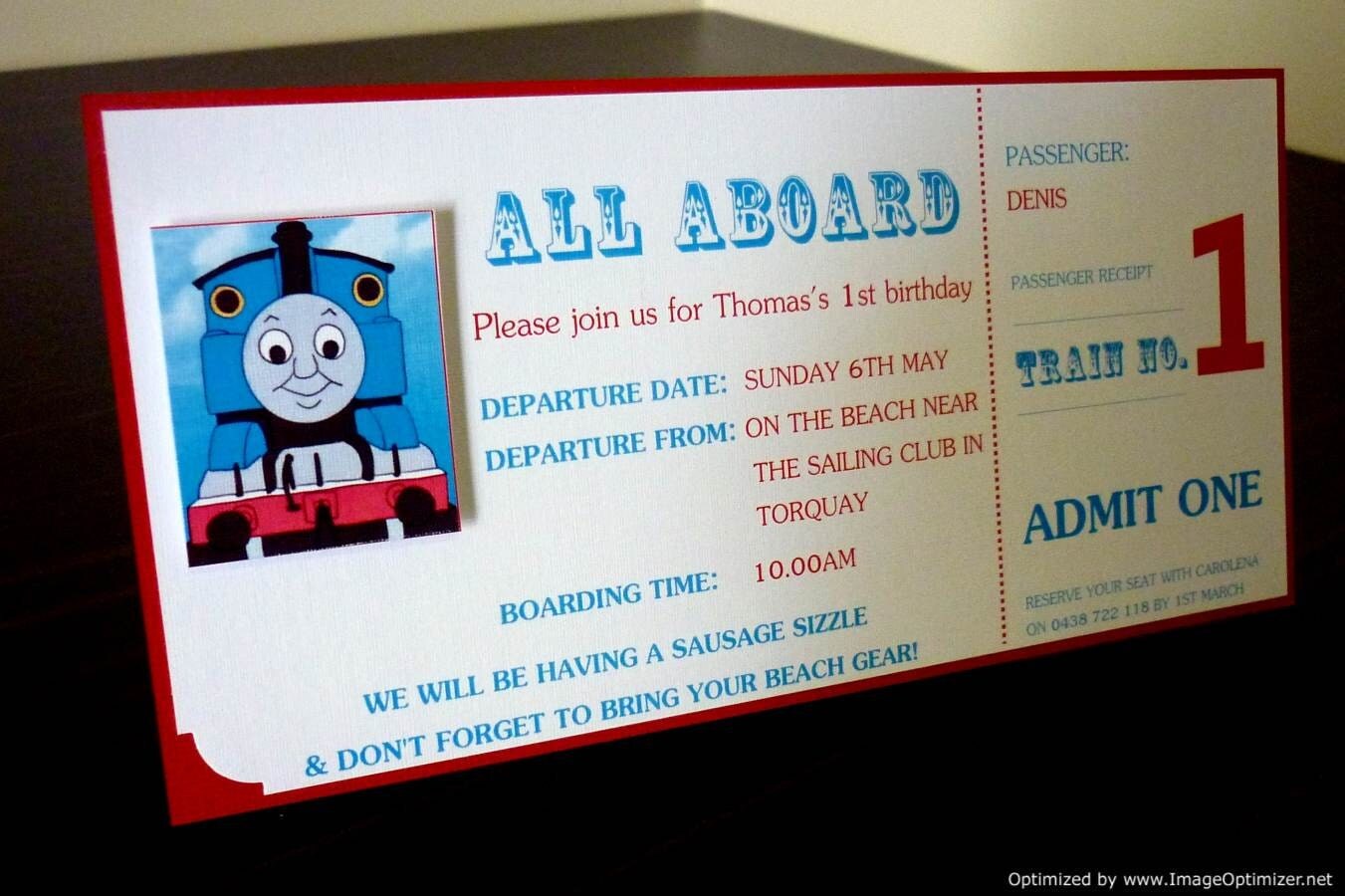 Thomas the Tank Engine Train Ticket style Birthday Invitations