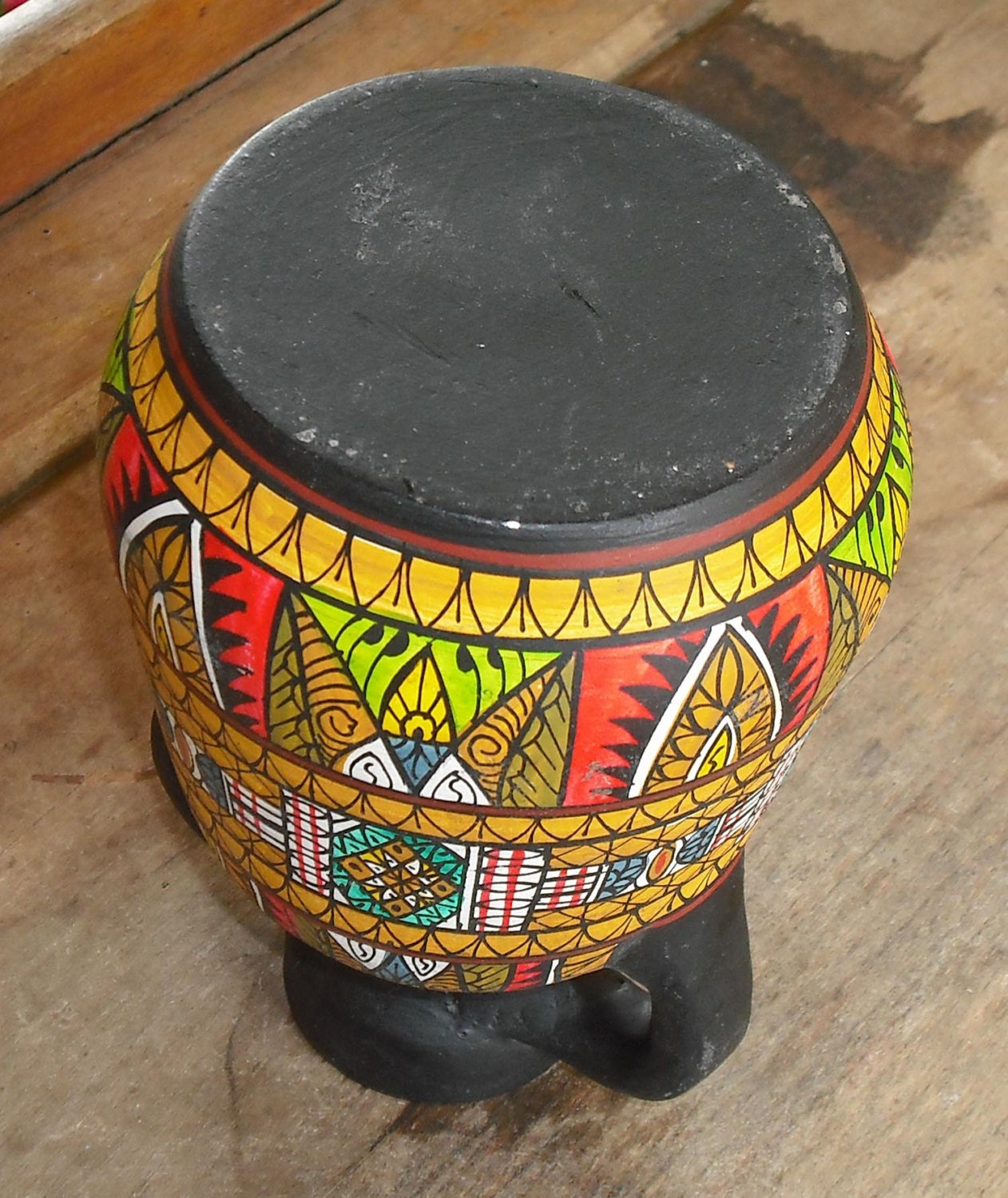 Vintage Clay Pottery Vase with Handles Black Hand by SuVasi
