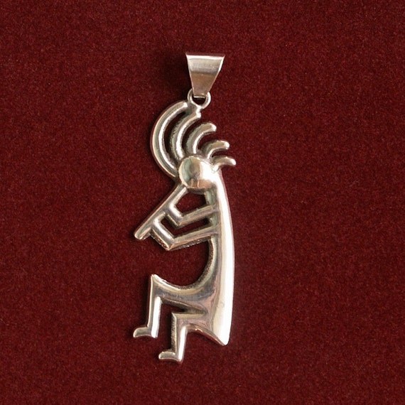 Navajo Kokopelli Pendant Large Sandcast Sterling Silver