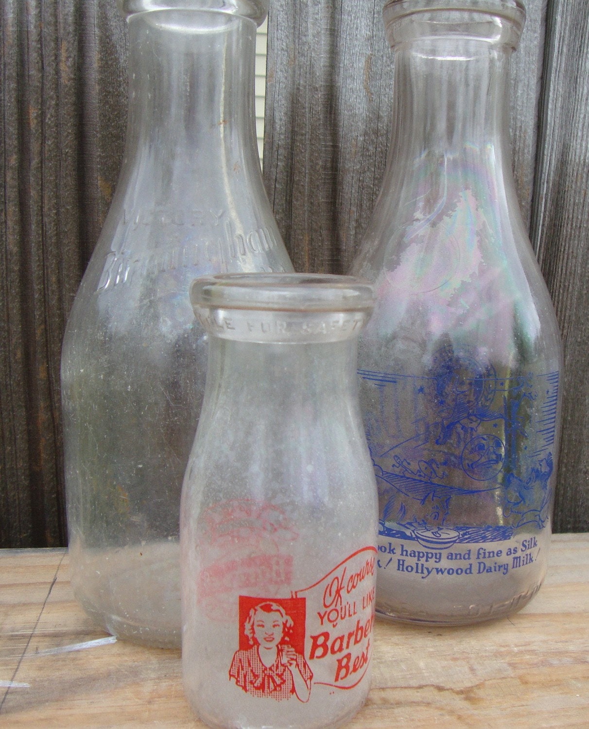 Antique Milk Bottles Hollywood Dairy Farm Victory B'Ham