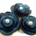 Teal flowers cabochons. 3 pcs leather flowers