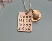 Personalized Hand Stamped Love Mind Body and Soul Necklace-Sterling Silver and gold filled- Love Mind Body and Soul Necklace Personalized Hand Stamped Love Mind Body and Soul Necklace-Sterling Silver and gold filled- Love Mind Body and Soul Necklace