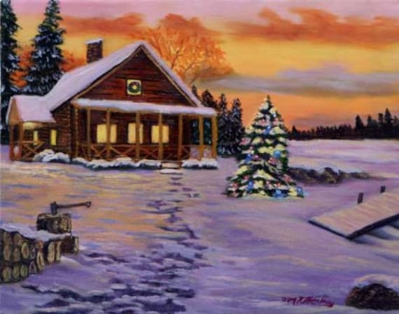 Items similar to Snow Cabin rendition oil painting- Subject taught in