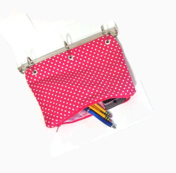 Pencil Case for 3 Ring Binder with Zipper Hot Pink Polka Dot