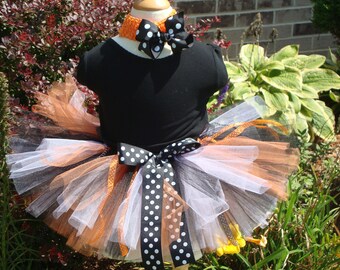 Child Halloween Fall Costume tutu, orange black white tutu, halloween tutu and headband, baby halloween costume, girl costume