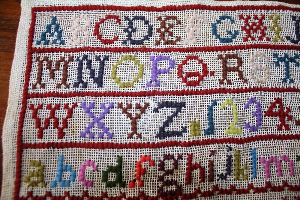 Antique Childs Needlework Sampler 1890 Alphabet Sarah Stubbs