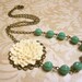 Filigree Ivory Flower and Turquoise Beads Necklace with Matching Earrings