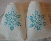 10 Christmas Organic Muslin Cotton Favor Gift Bags - Fancy Teal Christmas Snowflake 4x6 Il_170x135