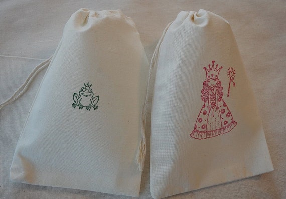 10 Pink Princess and Prince Frog Set - Birthday Party Organic Muslin Favor Gift Bags 5x7 Il_570xn