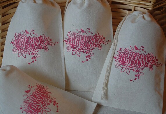 10 Merry Christmas Organic Muslin Cotton Favor Gift Bags 4x6 Red Il_570xn
