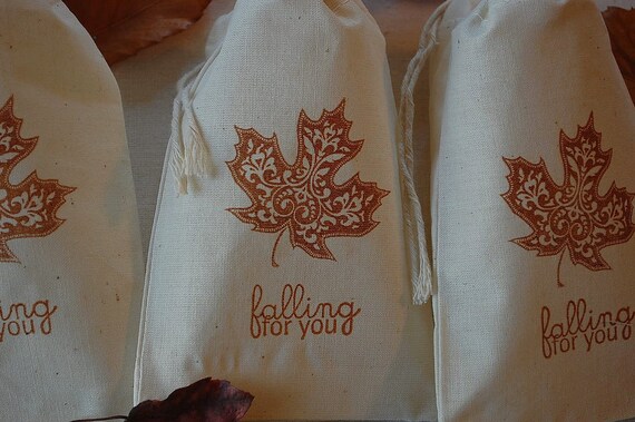 100 Leaf Falling For You Muslin Favor Gift Bags - Organic 4x6 gift bags Great for Weddings Il_570xn