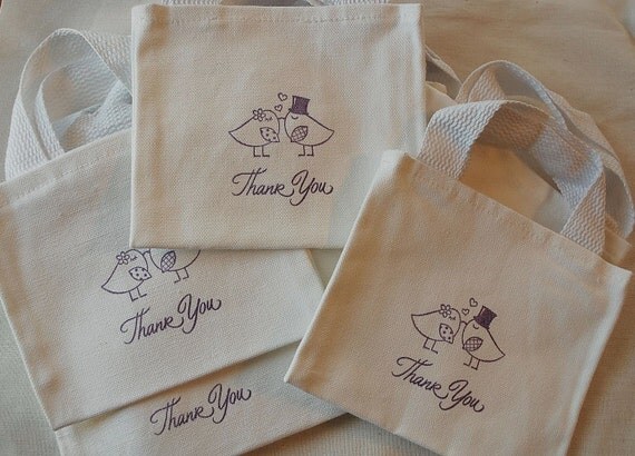 Love Birds Thank You White Cotton Mini Canvas Bags Great for Bridesmaids, Weddings and Parties 5x6 Il_570xn