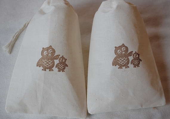 10 Woodland Owls Favor Bags - Organic Muslin Cotton 4x6 gift bags Great for Weddings & Birthday Parties Il_570xn