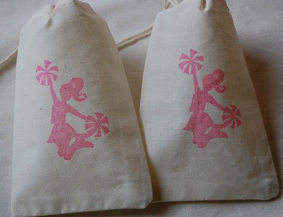 10 Cheerleader Silhouette in Light Pink Birthday Party Favor Bags - Organic Muslin Cotton Gift Bags 4x6 Il_570xn