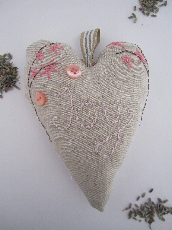 Items similar to Hand embroidered Lavender heart Joy on Etsy
