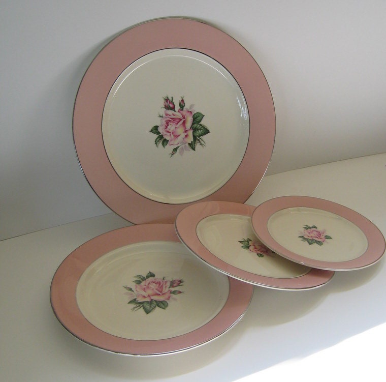 Vintage Plates Pink Rose Lifetime China Homer Laughlin