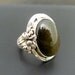 Sterling Silver Obsidian Ring with Silver Flower Detail - Handmade Silver Obsidian Cocktail Ring - Black Statement Ring