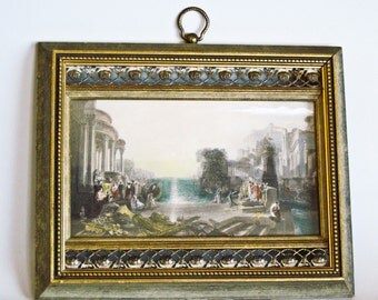 Old Artwork Venetian Scene Art Gravure by Sungott Art Studios NY Brass Trimmed Gilded Frame