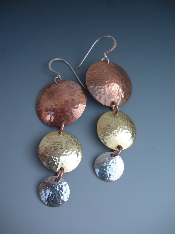 Items similar to Copper, Brass, and Sterling Silver hammered 3 dome