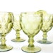 Green Wine Glasses, Vintage Stemware, Mid Century Barware Water Goblets, Holiday Entertaining