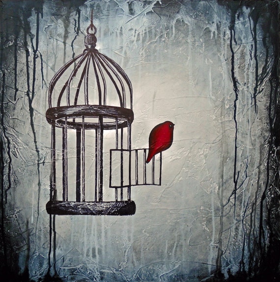 Bird Escaping Birdcage Original Painting 24 x 24